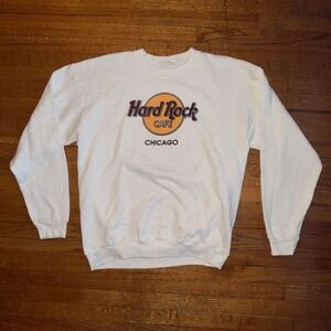 Hard Rock Cafe Chicago Sweatshirt Pullover Crew Neck Graphic Print size‎ Large